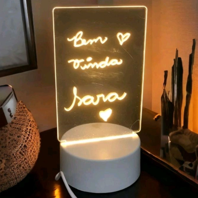 Luminária de Mesa 3D LED com Tela para Escrever Mensagens