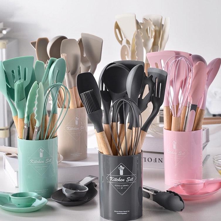 Kit de Utensílios de Silicone para Cozinha - 12 Peças