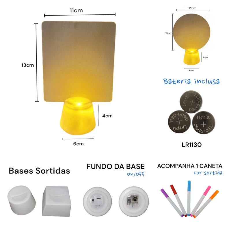 Luminária de Mesa 3D LED com Tela para Escrever Mensagens