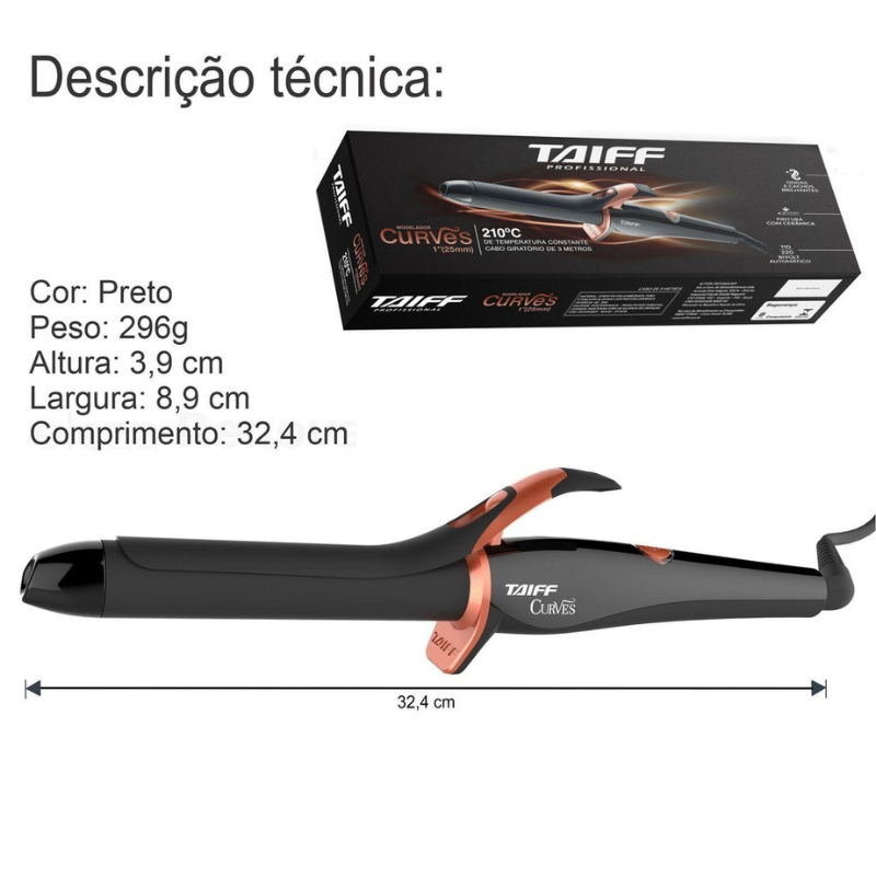 Modelador Cachos Taiff Curves Profissional 210°C 1 Polegada