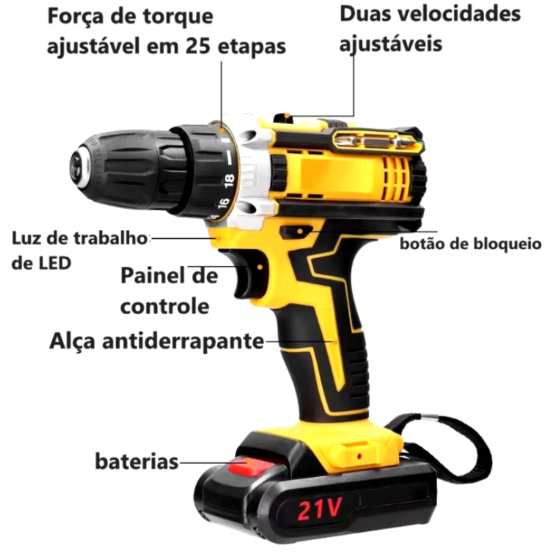 Parafusadeira/Furadeira Elétrica Bateria 21V