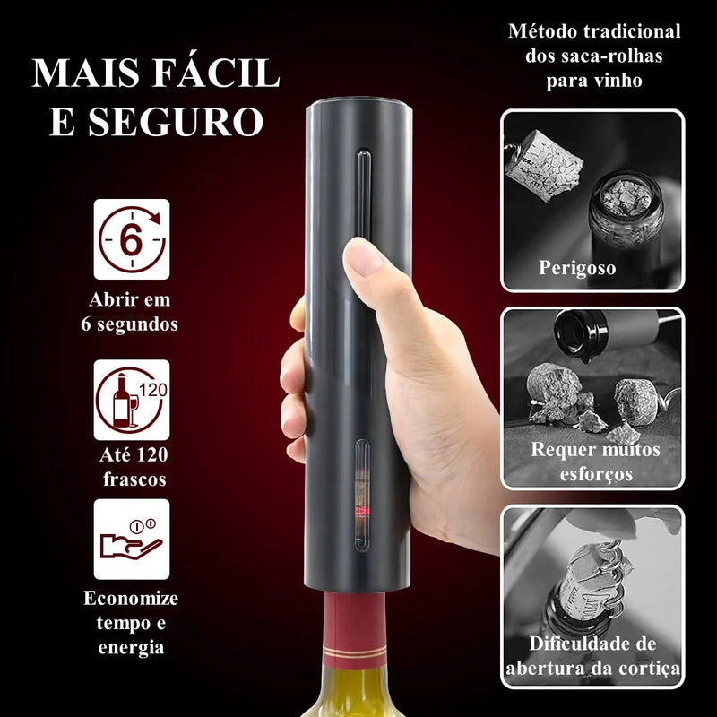 Kit Saca Rolhas Automático Abridor De Vinho Garrafa