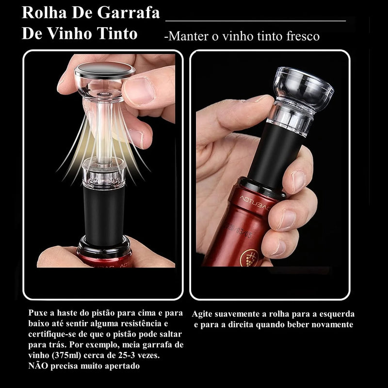 Kit Saca Rolhas Automático Abridor De Vinho Garrafa