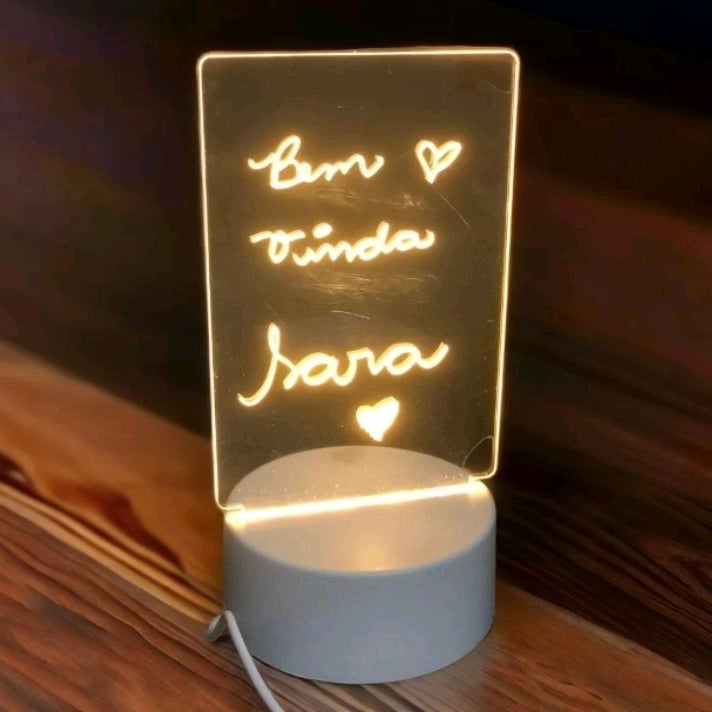 Luminária de Mesa 3D LED com Tela para Escrever Mensagens